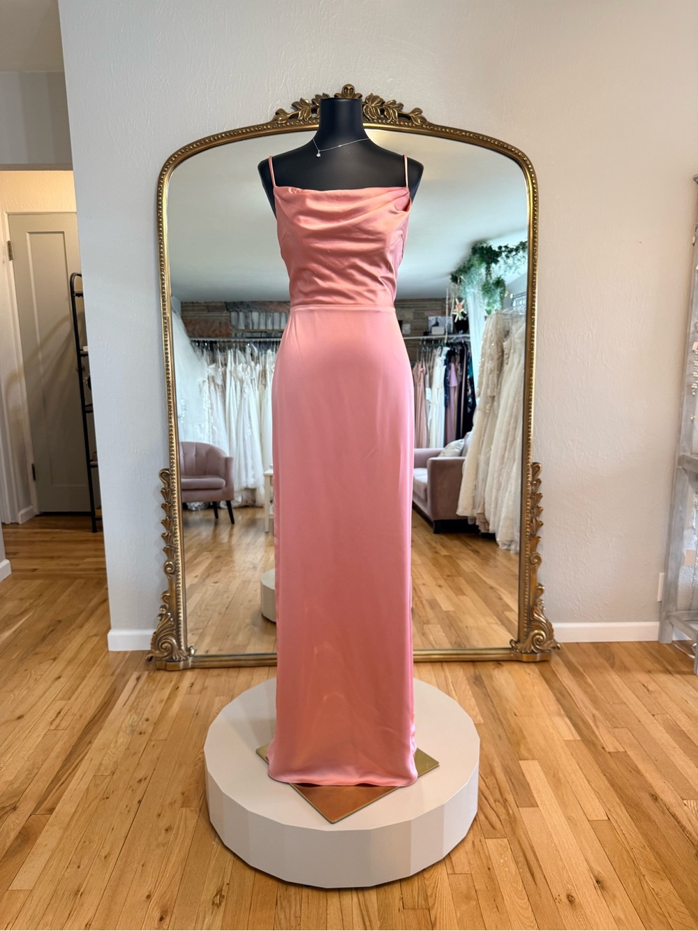 Pink Satin Cowl Neck Evening Dress